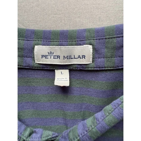 Peter Millar Polo Shirt Men Large Blue Striped 100% Cotton Golf WM Phoenix Open - Picture 10 of 14
